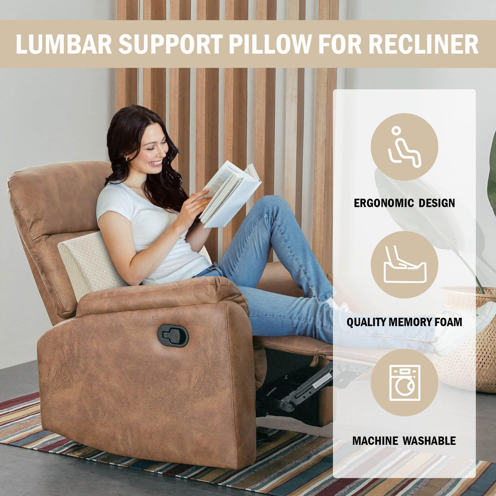 HOMBYS Lumbar Support Pillow for Recliner Chair, Memory Foam Back Support Cushion for Elderly,Extra Large Lumbar Support Pillow with Extension Straps, Thick Backrest for Home Reading