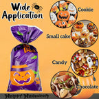 VOVEA Halloween Treat Bags, 100PCS Halloween Goodie Bags Candy Bags with Twist Ties, Trick or Treat Bags, Cute Halloween Cookies Gift Bags for Halloween Party Supplies Favors
