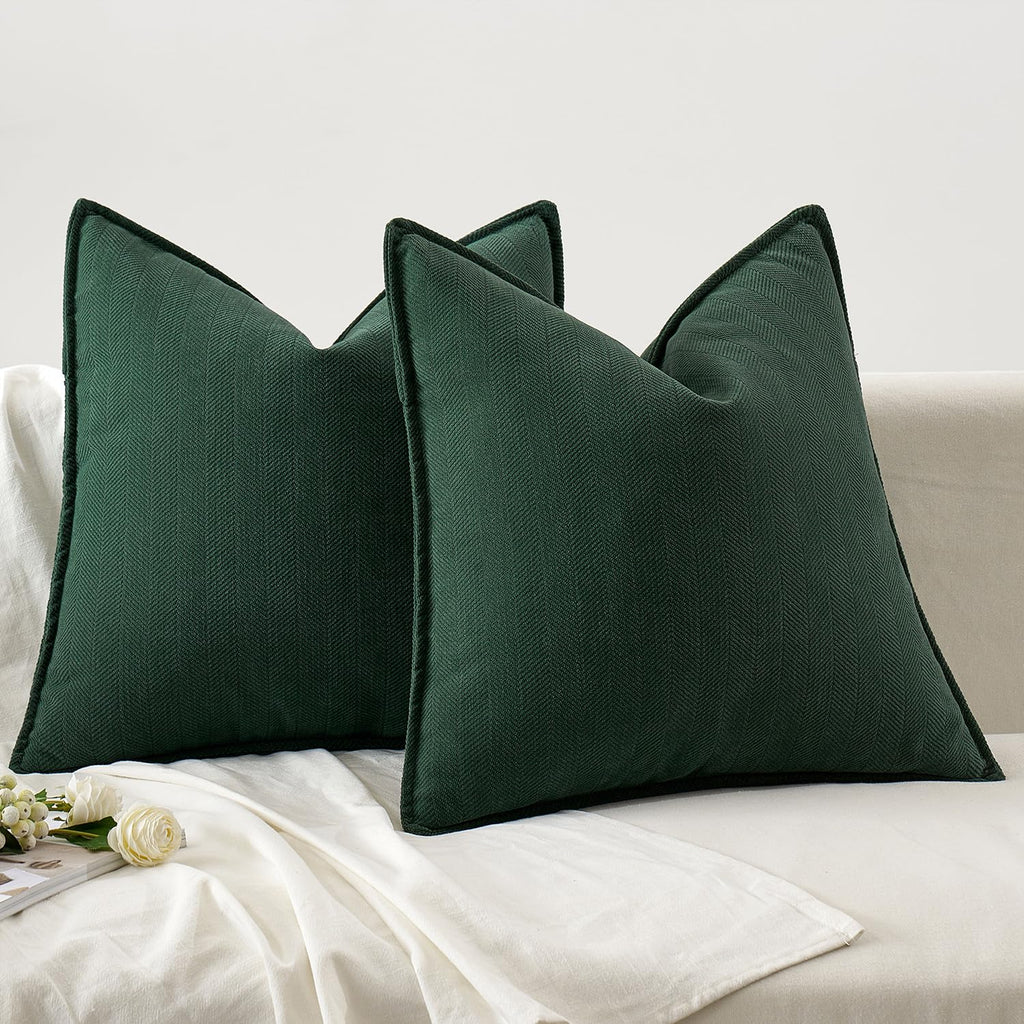 MIULEE Pack of 2 Christmas Green Decorative Pillow Covers 20x20 Inch Soft Chenille Couch Throw Pillows Farmhouse Cushion Covers with Elegant Design for Sofa Bedroom Living Room Home Decor
