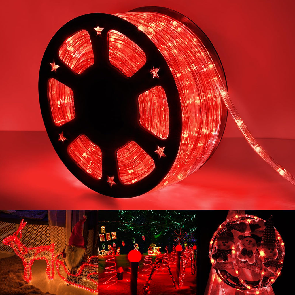 100ft LED Rope Lights Outdoor, 720 LED Connectable and Flexible Tube Lights with 8 Modes, Waterproof LED Rope Lighting for Garden, Patio, Pool, Bedroom, Party, Indoor Outdoor Christmas Decor (Red)