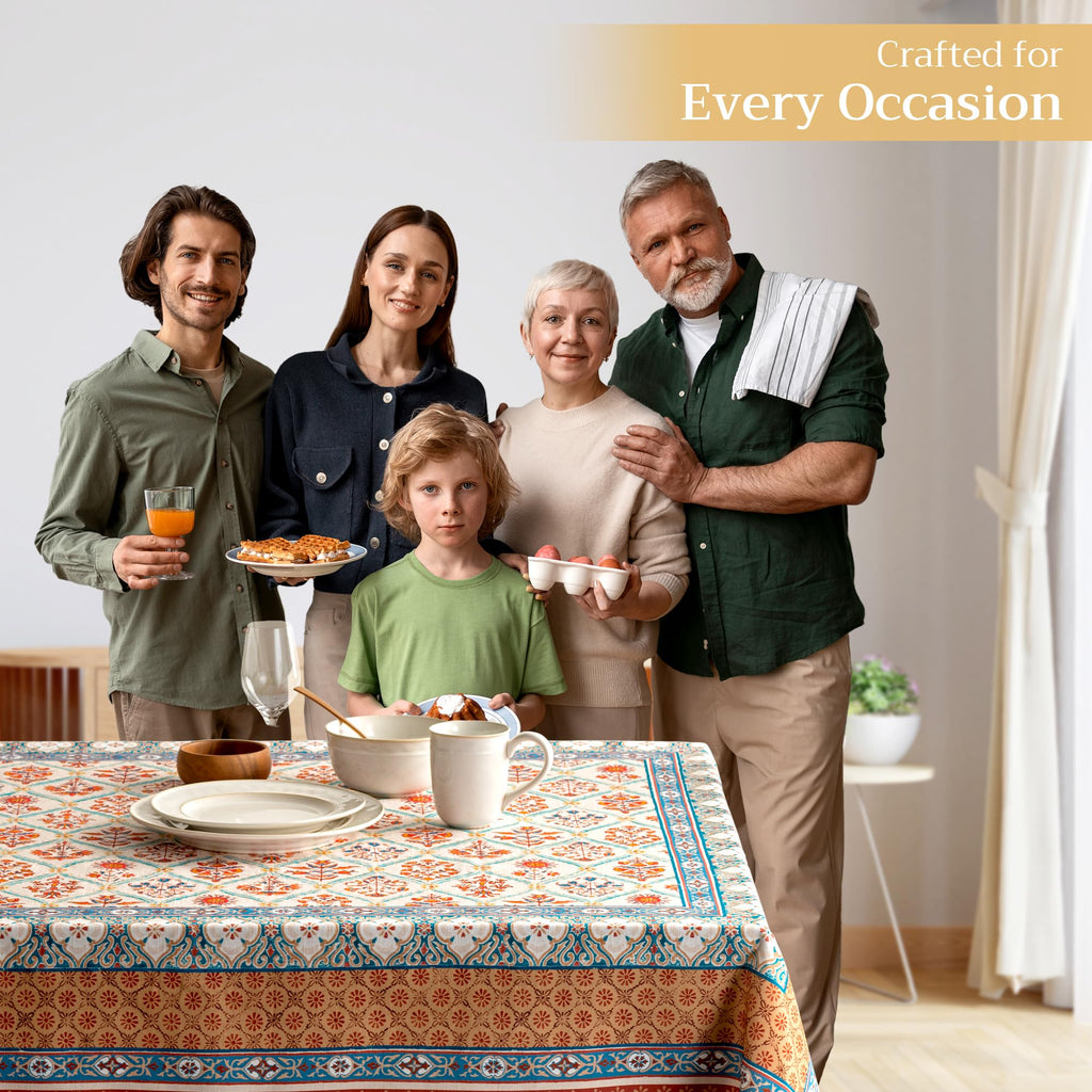 Maison d' Hermine 100% Cotton Table Cover - 60"x90" Rectangle Decorative Tablecloth - Washable Tablecloths for Dining, Home, Farmhouse & Party - Ideal for Thanksgiving & Christmas - Romane Collection