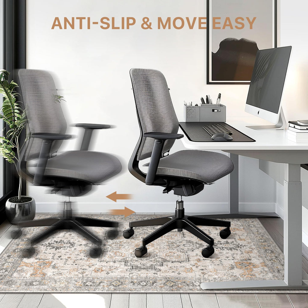 48"x60" Office Chair Mat for Hardwood Tile Floor, Under Desk Carpet Protector for Rolling Computer Chair Mat, Machine Washable Area Rug, Anti-Slip 1/5" Thick Low Pile Thin Vinyl Floor Mat, Taupe