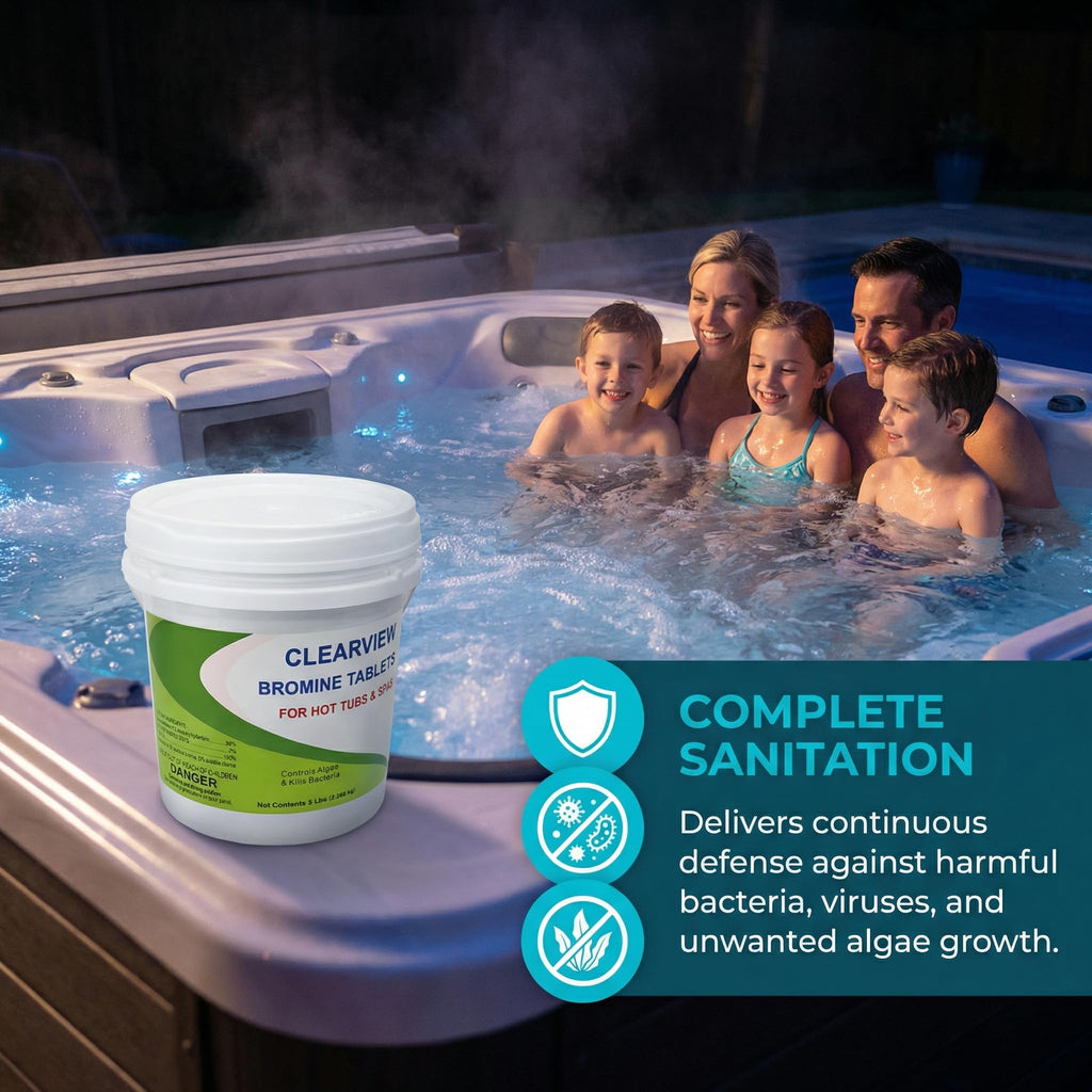 ClearView Bromine Tablets 5 Lbs for Hot Tubs and Spas, Slow Dissolving Sanitizer Brominating Tabs, Kills Bacteria & Algae