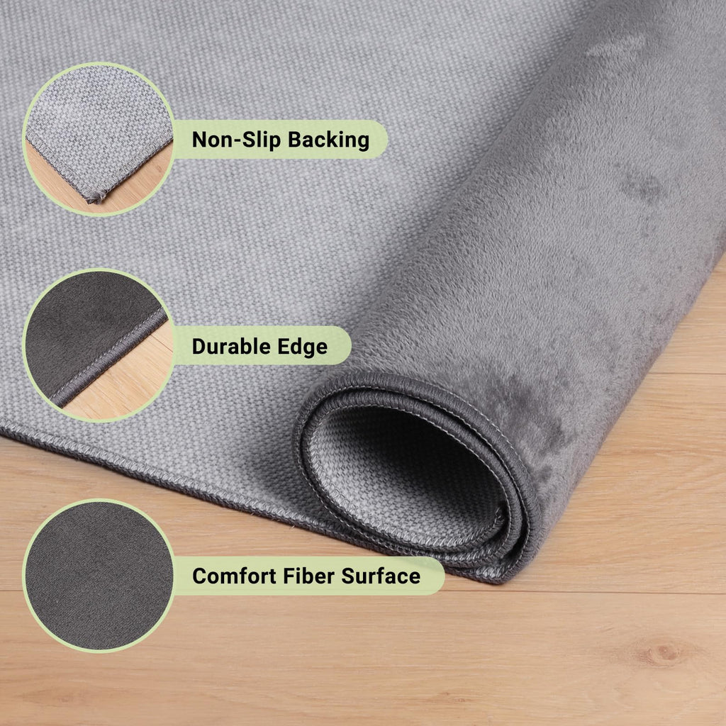 QQpony 63"x51" Office Chair Mat for Hardwood Floor, Flannel Fabric Desk Rug for Hard Surface, Protector Floor Mat for Home Office (Grey)