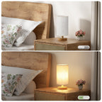 Small Table Lamp for Bedroom - Inline Control, Bedside Lamp with 3000K A15 LED Blub, Easy Assembly (Cream Shade - Wood Base, 9" Inline Control)