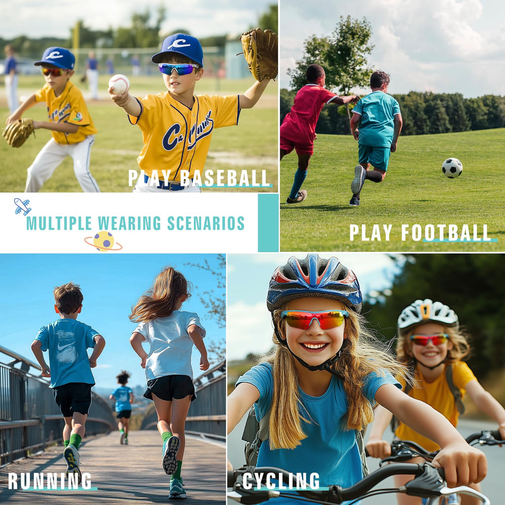 Kids Sunglasses Youth Baseball Sunglasses for Boys Girls 3-12 Polarized Softball Cycling Sports Goggles UV Protection