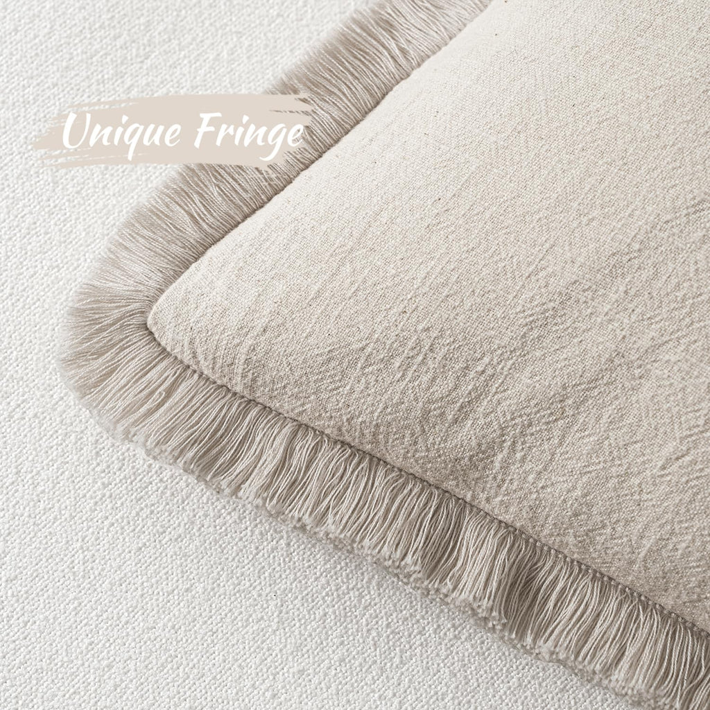 MIULEE Christmas Decorative Throw Pillow Covers Neutral Linen Fringe Fall Throw Pillows Set of 2 Natural Beige Boho Farmhouse Cushion Covers with Tassels for Couch Sofa Bed Home Decor 20x20 Inch