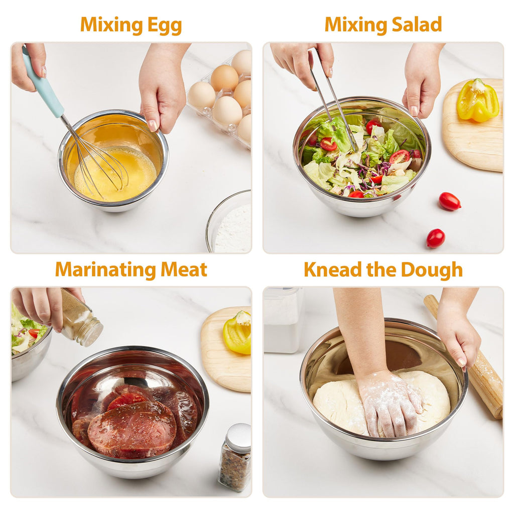 YIHONG 7 Piece Metal Mixing Bowls with Lids for Kitchen, Stainless Steel Set Ideal for Baking, Prepping, Cooking and Serving Food, Nesting Design for Space Saving Storage (Khaki)