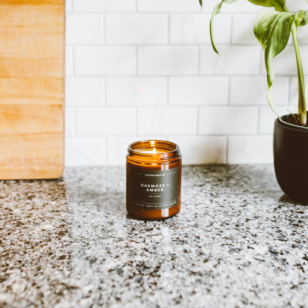 Calyan Wax Soy Wax Candle, Aspen & Fog Scented Candle for The Home | Premium Candle with Essential Oils | 7.2 oz 57 Hour Burn | Soy Candle in Amber Glass Jar | Aromatherapy GIF