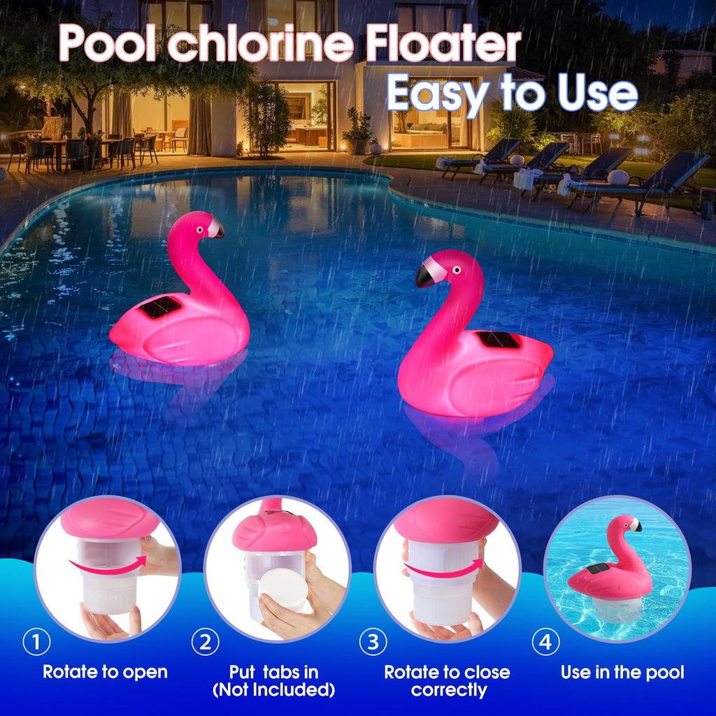 Blufree Pool Chlorine Floater, Solar Flamingo Chlorine Tablet Floater w/Adjustable Release, Glow in The Dark Large Capacity Floating Chlorines Dispenser for Pool Hot Tub Spa