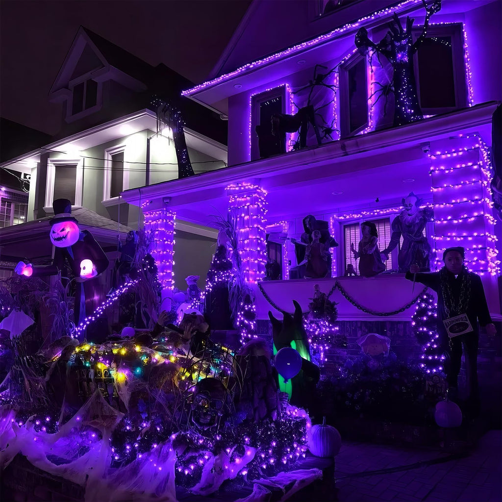 YEGUO Purple Halloween Lights, 165ft 500 LED String Lights Outdoor, Christmas Lights Indoor, Green Wire Twinkle Lights Plug in for Party Tree Halloween Decor