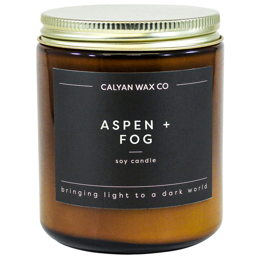 Calyan Wax Soy Wax Candle, Aspen & Fog Scented Candle for The Home | Premium Candle with Essential Oils | 7.2 oz 57 Hour Burn | Soy Candle in Amber Glass Jar | Aromatherapy GIF