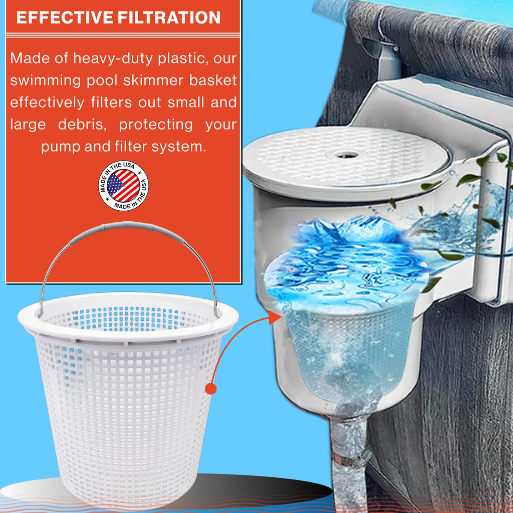 Swimables 8 Inch Skimmer Basket Compatible with Pentair Skimmer Basket 85014500 and S200 Pentair Pool Skimmer Basket | Built-in Brass Weight | 316 Stainless Steel Handle & Convenient Rubber Grip