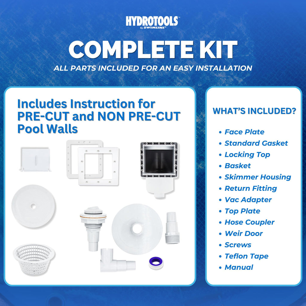 Swimline HYDROTOOLS Standard ABS Thru-Wall Skimmer Kit, White - Includes Return Fitting and Vacuum Plate, Maintenance Accessories for Above Ground and Backyard Deck Swimming Pools