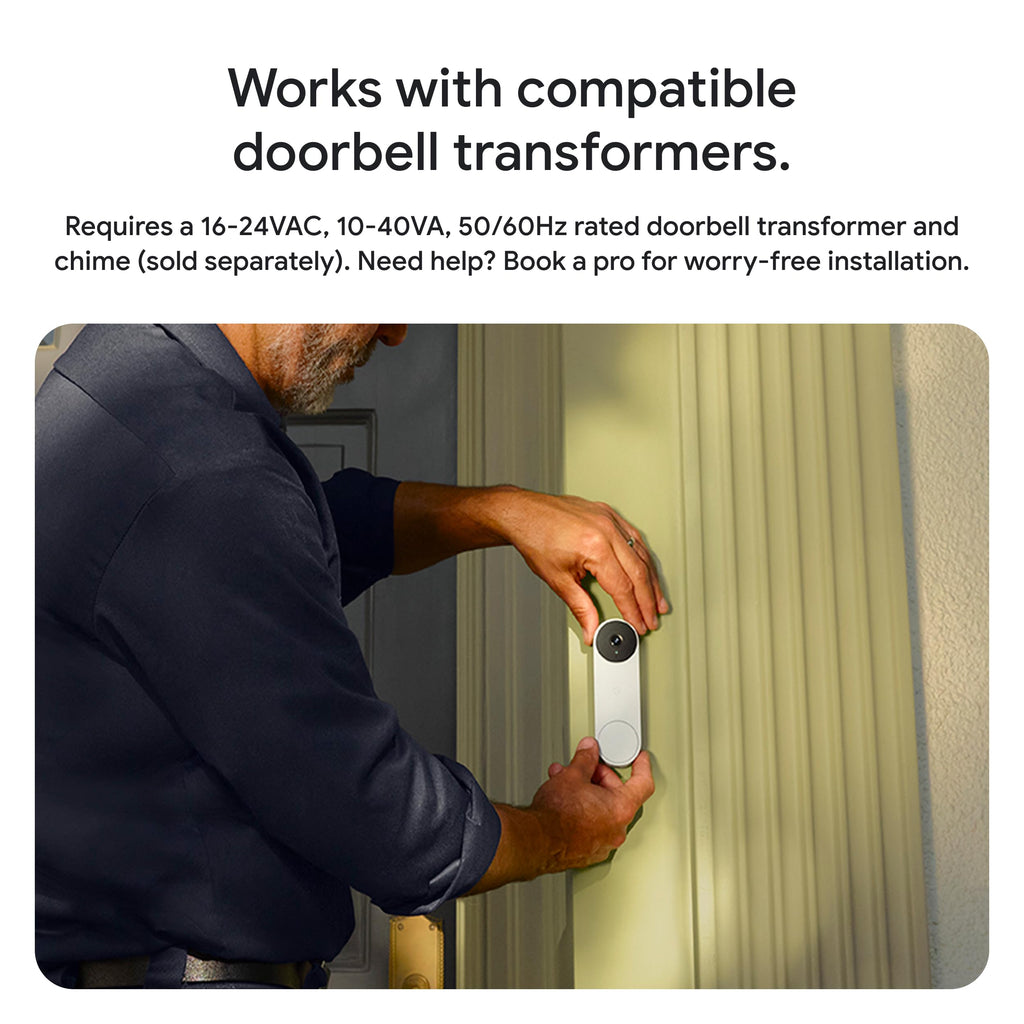 Google Nest Doorbell (Wired, 3rd Gen) - 2K Video and Gemini, Live View, Night Vision, 2-Way Audio - Works with Google Home - 2025 Model - Linen