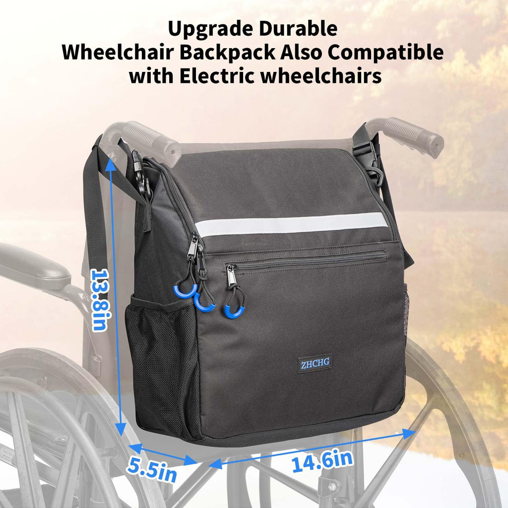 ZHCHG Wheelchair Bag, Wheelchair Backpack with Cup Holder, Wheelchair Bag to Hang on Back, Electric & Wheel Chair Accessories, Large Storage Bag for Walker Rollator