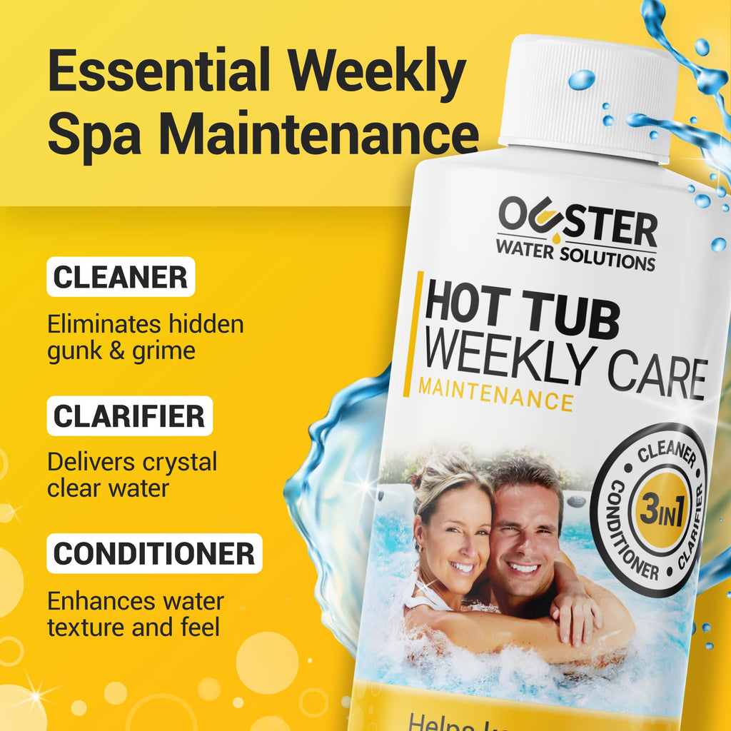 Bio Ouster Hot Tub Chemicals Kit Complete Hot Tub Cleaner Kit with 3in1 Weekly Care, Power Purge Jet Cleaner, Towel, Measuring Cup for Standard and Inflatable Spas Made in USA