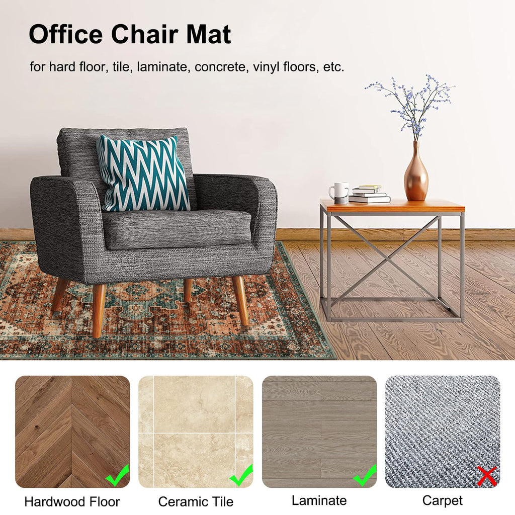Anidaroel 48''x60''Chair Mat for Hardwood Floor/Tile Floor,Desk Chair Hard Floors,Under Desk Rug Protector Rolling Chair,Computer Gaming Mat,Low Pile Carpet Floor Mat,Brick Red/Dull Teal