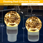 FineBud Pool Chlorine Floater with Solar Ball Lights, Floating Pool Chlorines Dispenser for 4x3” Chlorine Tablets, Easy Opening chlorines Tablet Holder Floater, Anti-Sinking Spa Chemical Dispenser