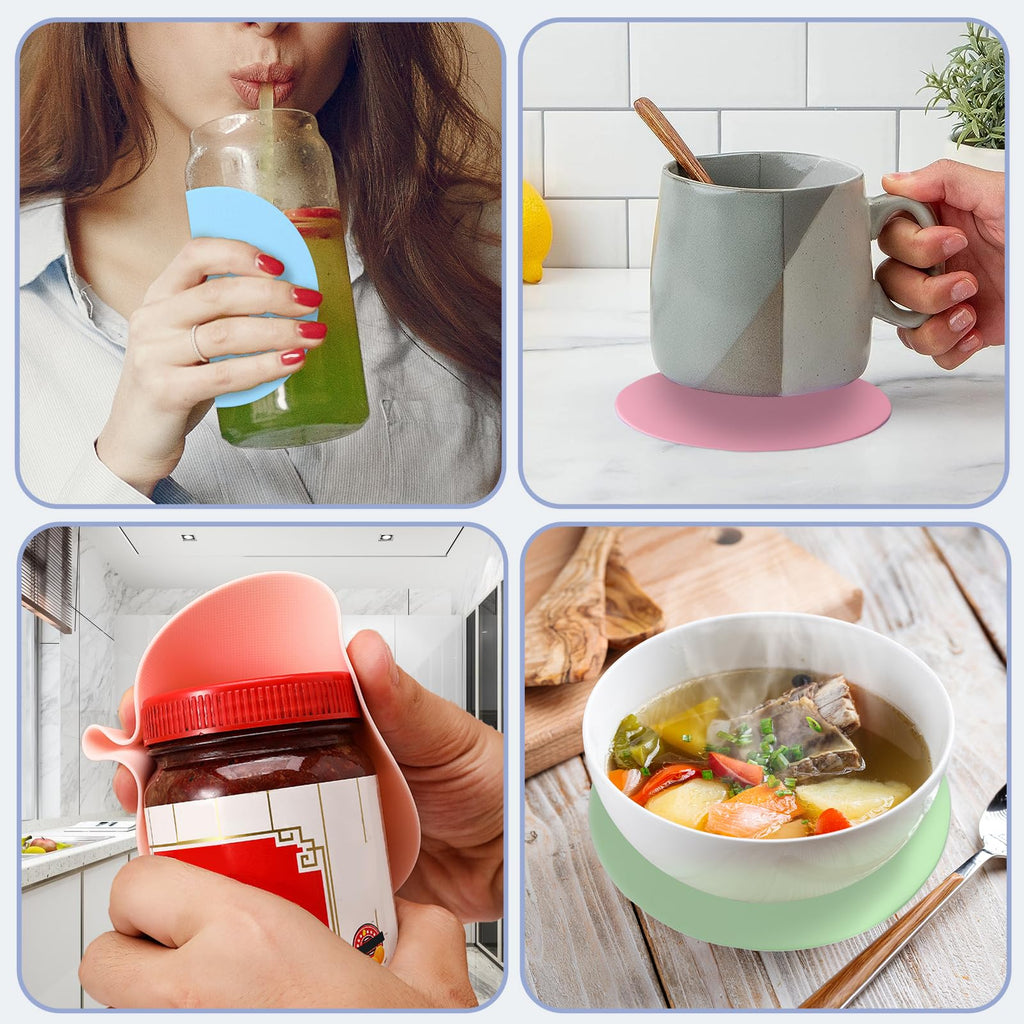 4PCS Rubber Jar Opener, Multifunctional Jar Gripper Pads, Heat Insulation Pad Kitchen Coasters for Elderly Senior Suffering from Weak Hands Arthritis，4 Colors