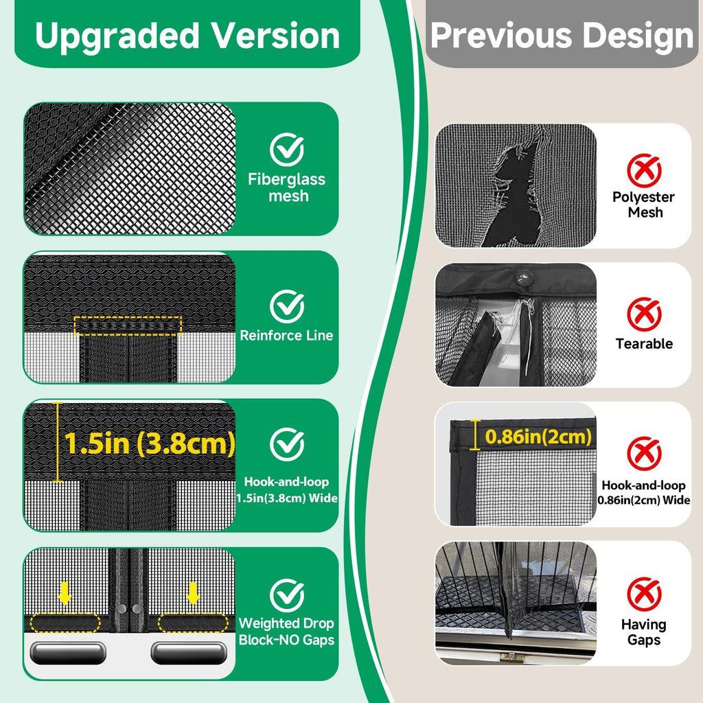 HOFUDON Upgraded Magnetic Screen Door Mesh, Full Strip Magnets, Heavy Duty Fiberglass Mesh, Door Screen Magnetic Closure for Single Door Size 32 x 80 Inch, Screen Door Size 35 x 82 Inch Black
