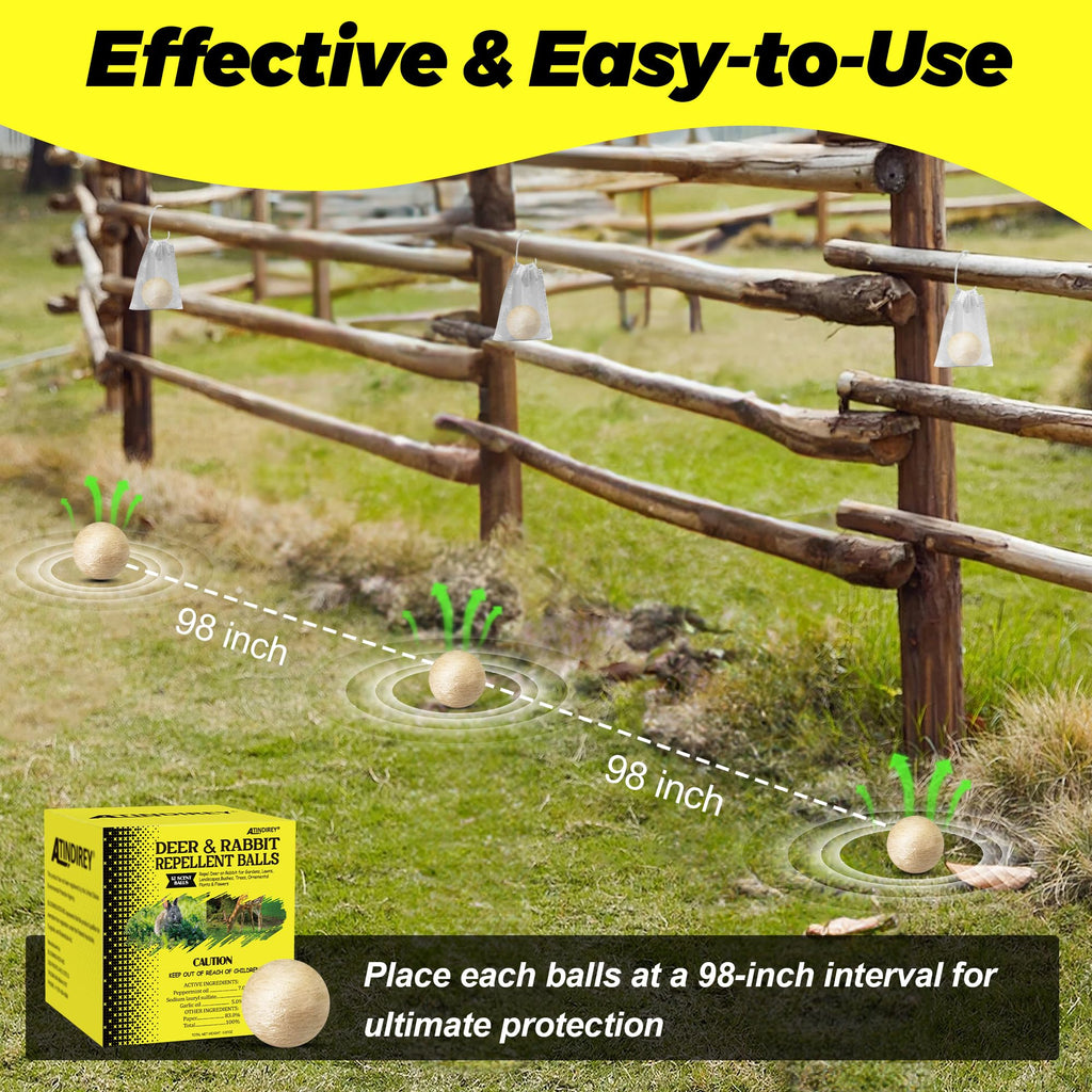 Atindirey Deer & Rabbit Repellent Balls- Outdoor Animal Deterrent for Garden, Yard, Trees & Plants | Natural, Long-Lasting | Safe for Pets, Kids, Flowers & Vegetables (12PCS)