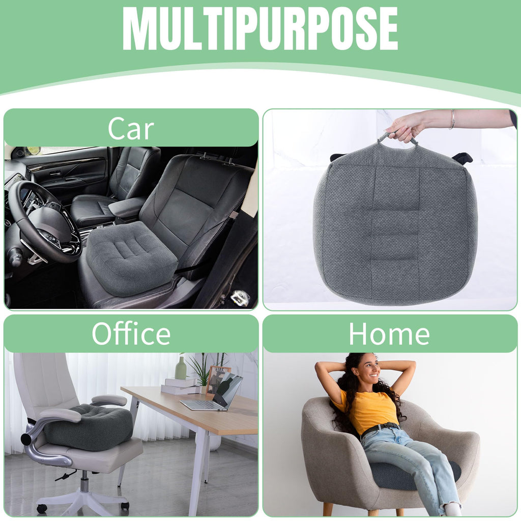 HOMBYS Extra Thick Chair Cushions for Office,6 in Breathable Adult Booster Seat for Car,Car Seat Cushion to Raise Seat Height,Shredded Memory Foam Desk Chair Cushion for Long Sitting,Dark Grey