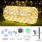 Solar Rope Lights, 2 Pack Total 66ft 200LED Solar String Lights, 8 Modes Waterproof Solar Outdoor Light, Flexible Clear Trampoline Light for Garden Yard Patio Deck Porch Pool Tree Decor - Warm White