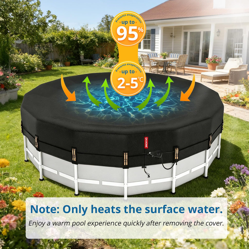 QH.HOME 14ft Round Pool Cover,[Ultimate Windproof & Tear-Resistant Fabric],Snug Fit with Patented Ratchet & Weight Rings,Solar Pool Cover for Above Ground Pools, Blocks Leaves &Waterproof