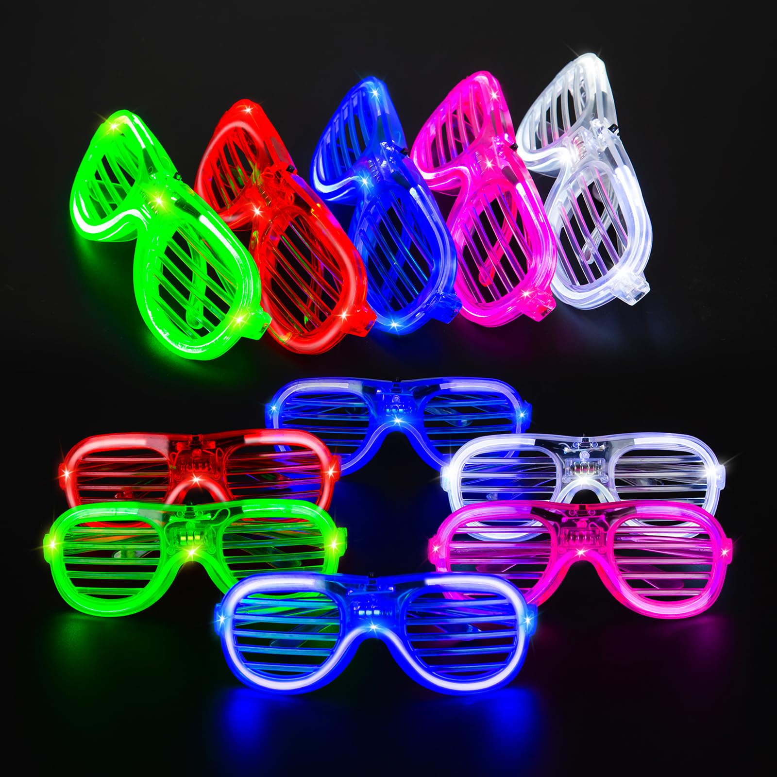 25 Packs LED Glasses 5 Neon Colors glow in the dark party supplies Favor for Kids Adult Glow sticks Light Up Glasses fit Holiday Birthday Valentine's Day and Halloween Party Supplies Cosplay Christmas