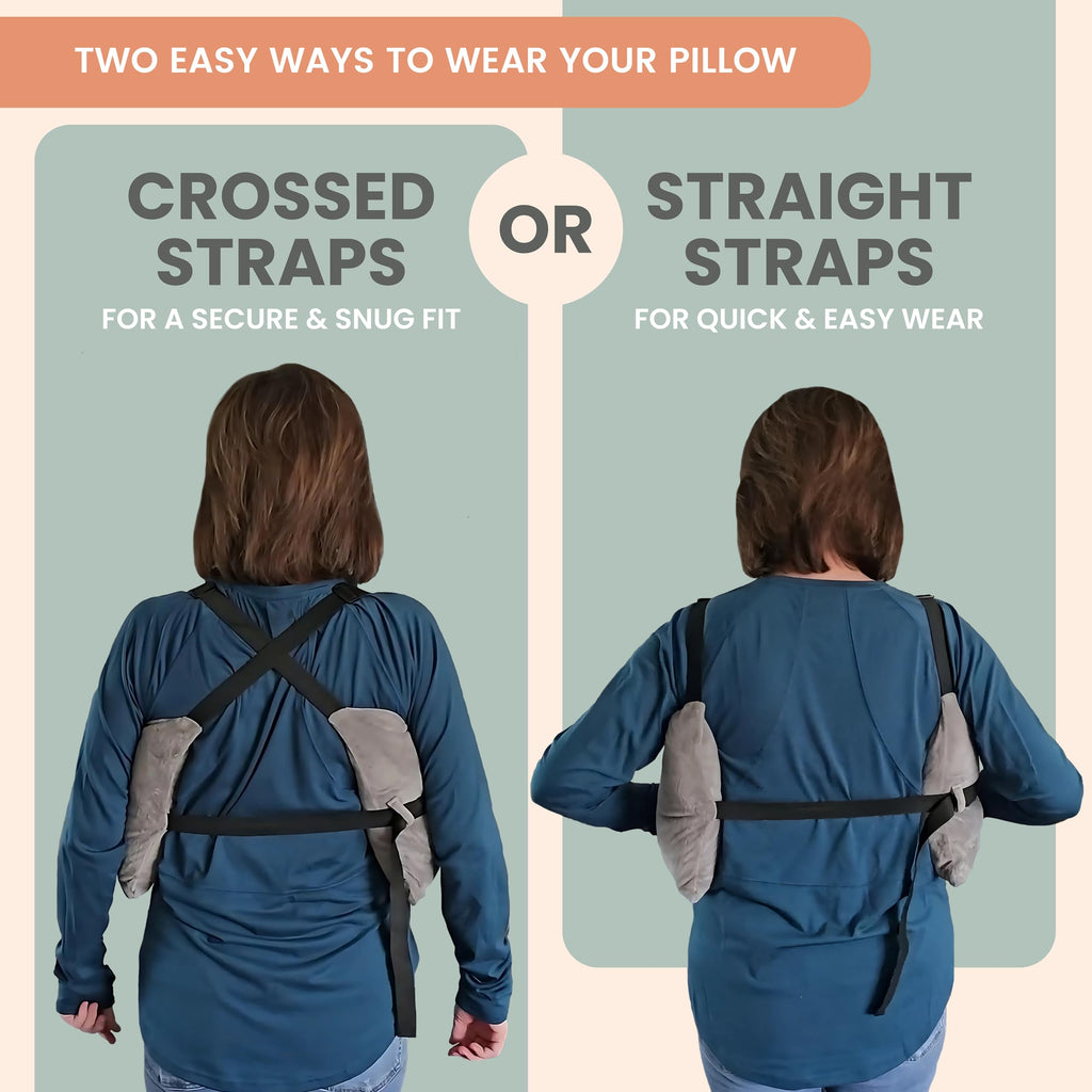 MOYOAMA Bundle Grey Swiss Dots with Shower Bag: Mastectomy Pillow IR Design with Coldpack, Shower Bag, and Seatbelt Pillow