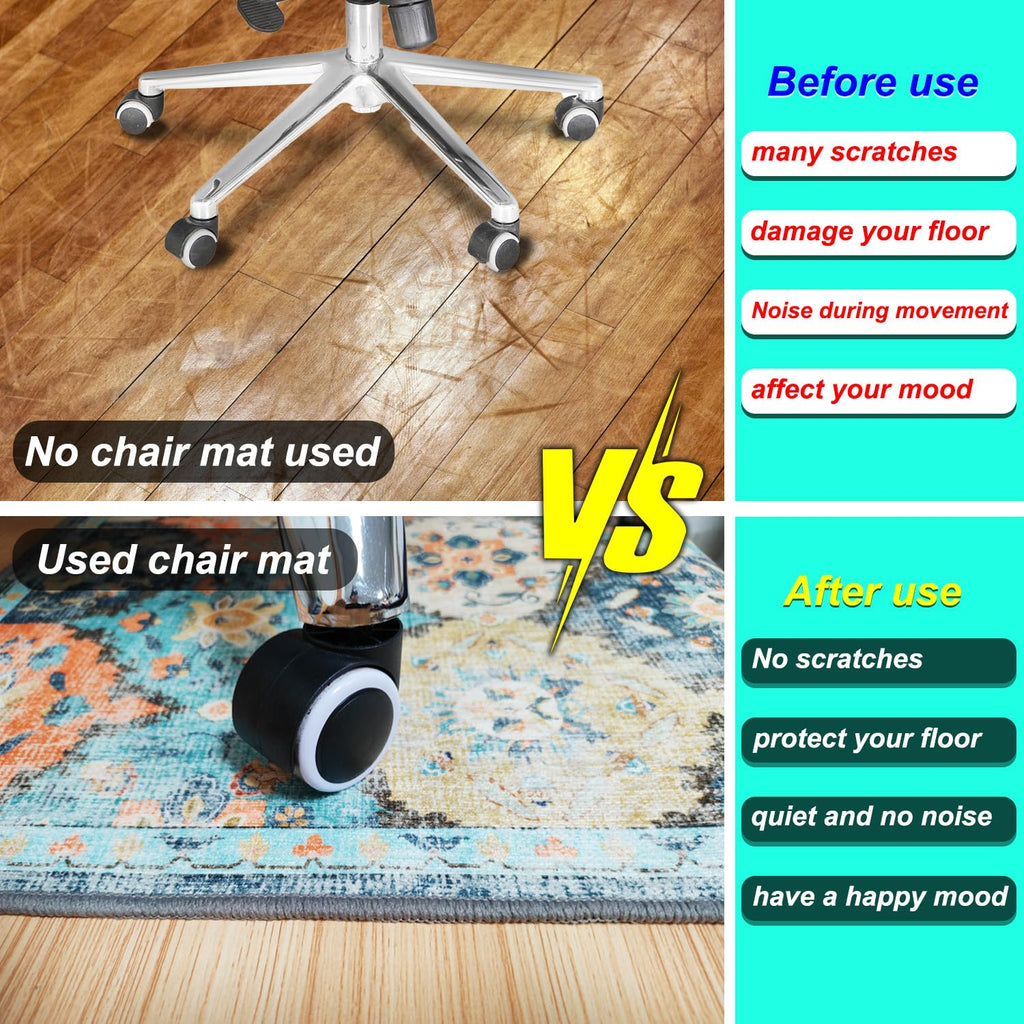 Orange Blue Office Chair Mat - 48"x36" Anti-Slip Rug for Hard Floor