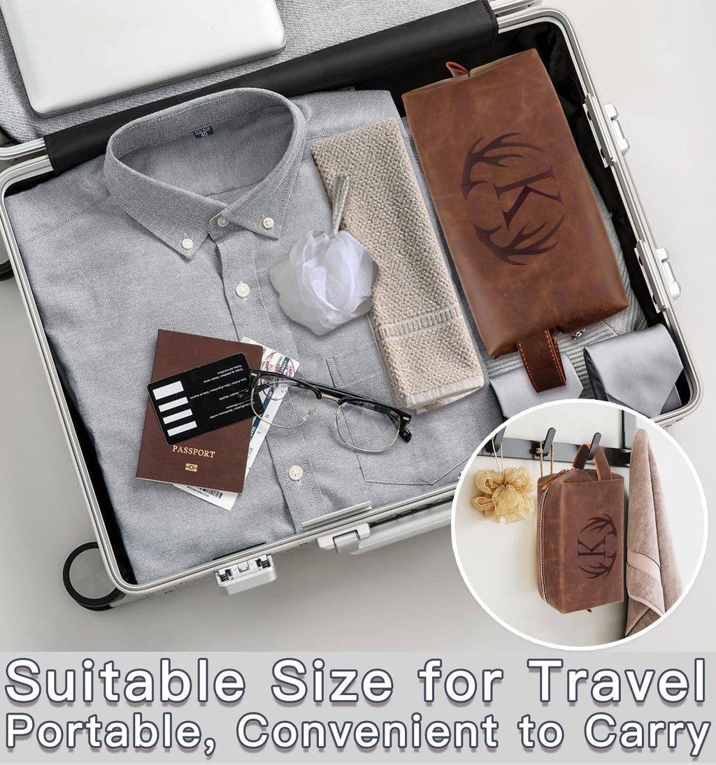 Aganmi Personalized Fathers Day Birthday Gifts for Men Father New Dad Papa Elderly Dad Travel Toiletry Bag Initial PU Leather Shaving Bag for Toiletries Accessories Travel Essential Storage Bag (C)