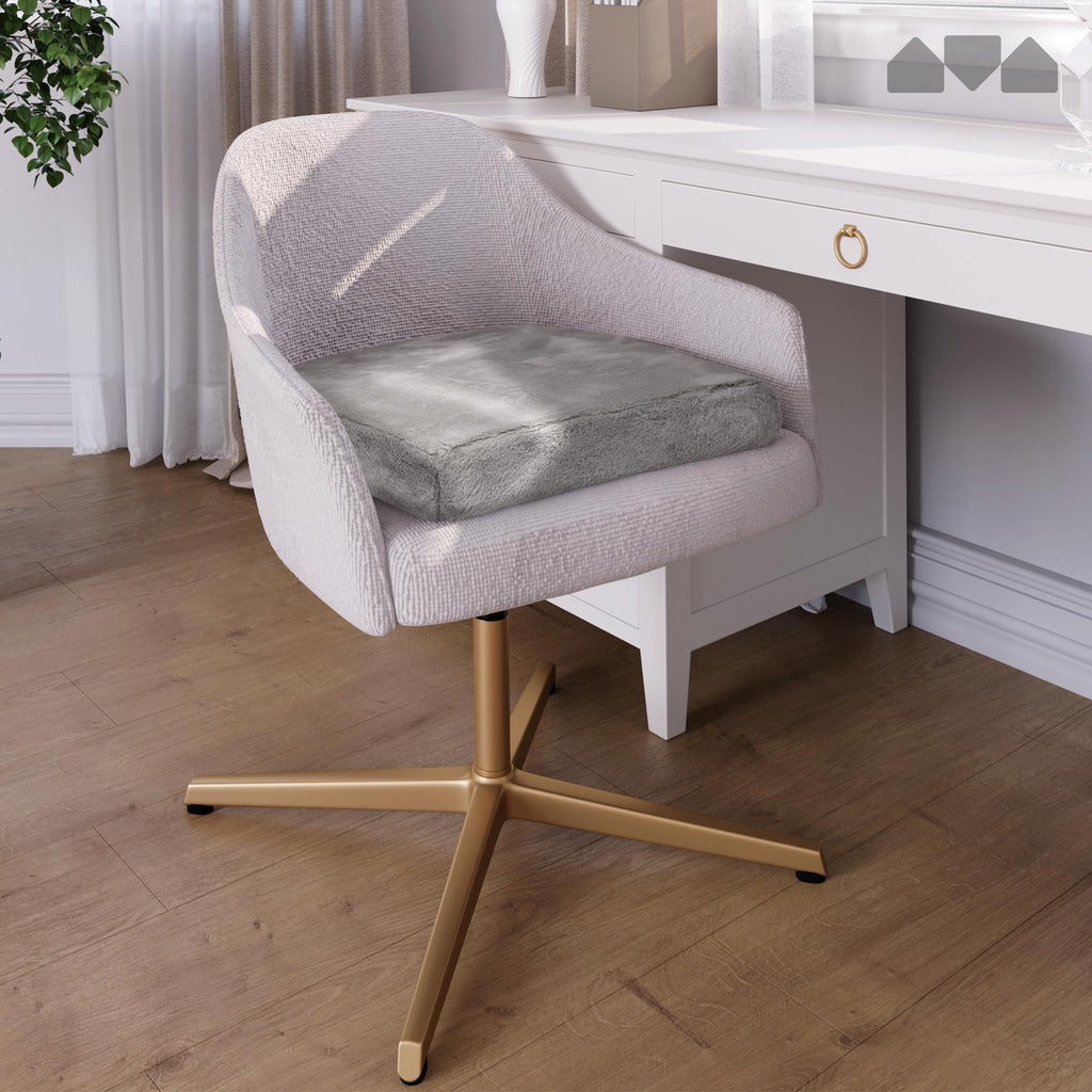 Milliard Memory Foam Seat Cushion Chair Pad 18 x 16 x 3in. with Washable Cover, for Relief and Comfort (Grey Faux Fur)