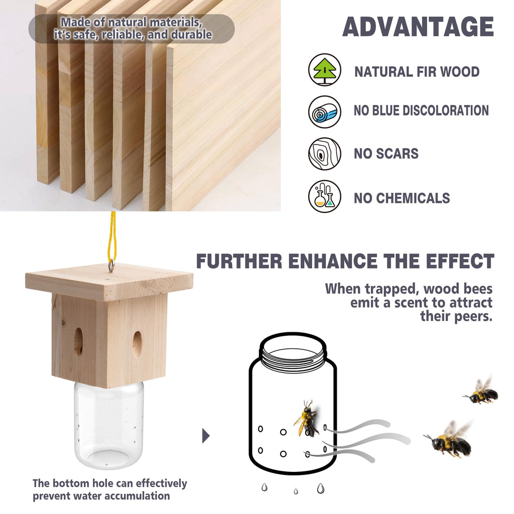 1 PCS Wood Carpenter Bee Trap for Outside - Best Bee Trap - Nature Hanging Carpenter Bee Traps Plastic Jar Outdoor - Insect Traps