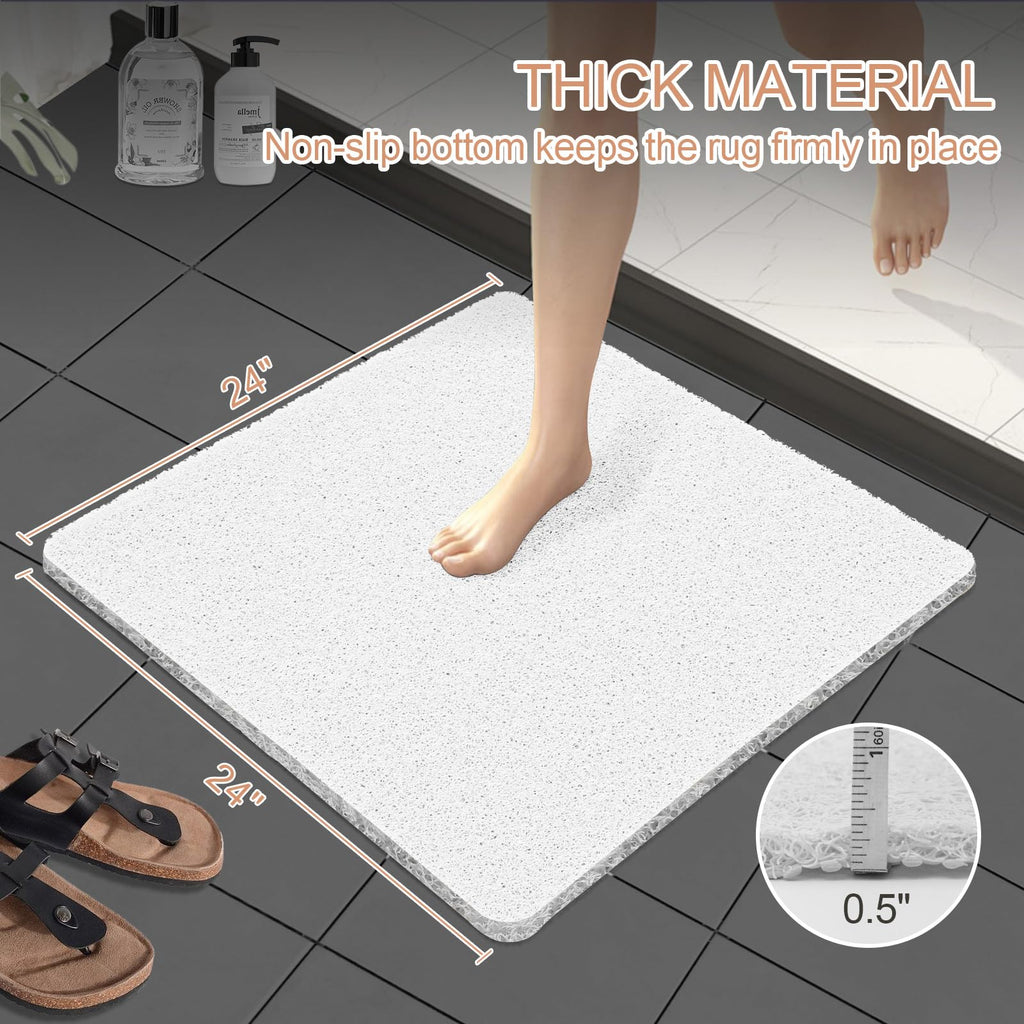 Joyhalo Shower Mats for Showers Anti Slip for Elderly, 24'' x 24'' Non Slip Bath Mat for Inside Shower, Bath Tub Mats for Bathroom Non Slip for Shower, PVC Loofah Bathroom Mats, White