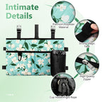 Rhino Valley Walker Bag, Multi Pockets Folding Walker Basket Tote Bag with Cup Holder, Hand-free Carry Pouch Storage Bag for Universal Walkers, Large Capacity Organizer for Seniors Elderly, Flower