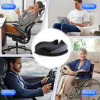 Benazcap Large Seat Cushion for Office Chair Memory Foam Coccyx Pain Relief Cushion Pillow for Back Support Non-Slip Seat Pad for Office Desk, Car Seat, Wheelchair, Sciatica-Black&Grey