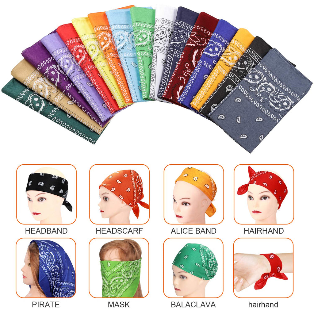 16 Pcs Bandanas Multi-Purpose Bandana Headbands Party Outdoor Head Scarf 22x22 inch Handkerchiefs for Women Men