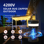 Solar Bug Zapper Outdoor,Cordless Rechargeable Mosquito Zapper, 4200V High Power,45000Hrs Working Life,IP66 Waterproof,Electric Fly Zapper Zapper for Outdoor Home Garden Patio Backyard