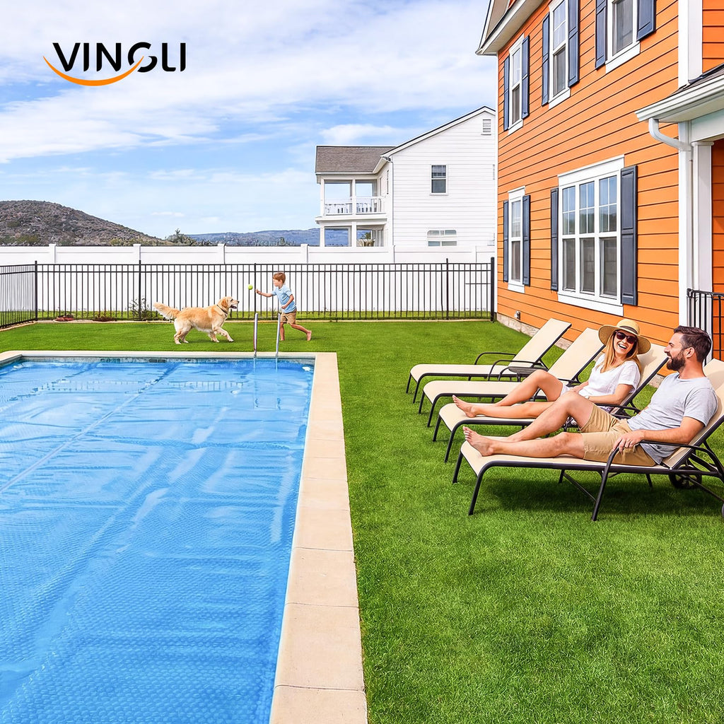 VINGLI 12Mil Solar Pool Cover, Rectangle Solar Blanket-Heavy Duty Solar Pool Cover for Above Ground Pool-Pool Solar Cover for Inground Pool (Blue, 12'x24' Rectangular)
