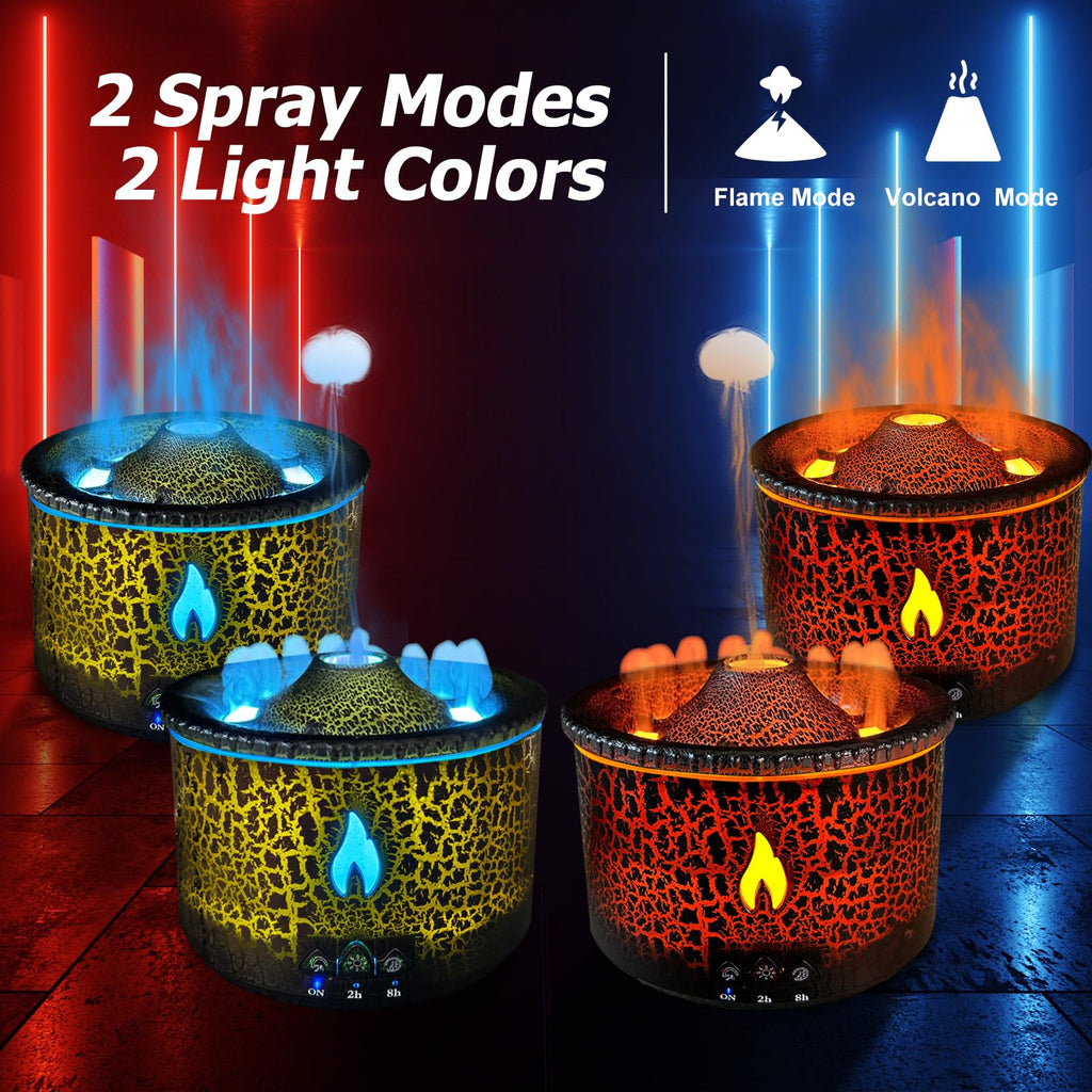Cechlicht Volcano Diffuser, Essential Oil Diffuser 300ml Volcano Humidifier with Flame & Volcano Mist Mode, 2 Colors, Timer, Auto Shut-Off, Remote Control, Flame Diffusers for Home Bedroom Black