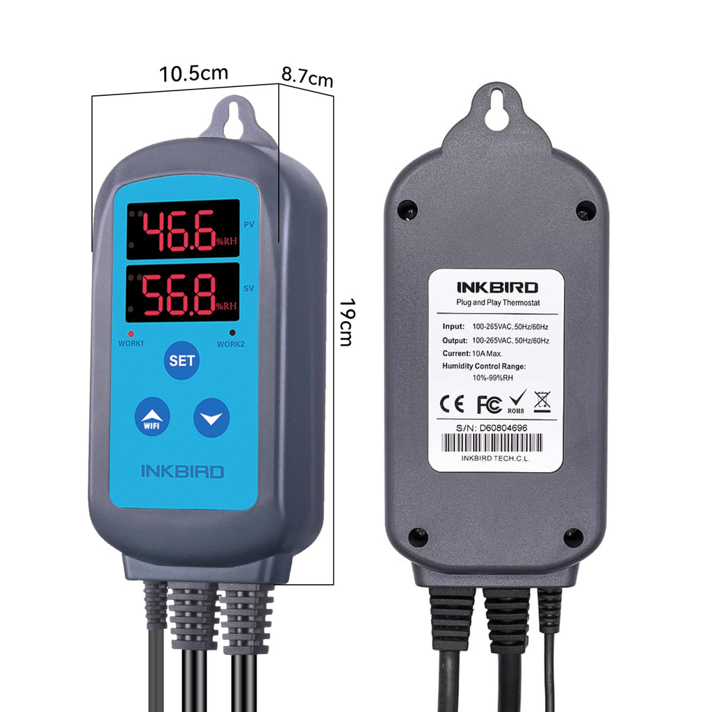INKBIRD Humidity Controller IHC200 Inkbird Humidistat Mushroom Greenhouse Pre Wired Outlet Dual Stage Humidifier Dehumidifier.