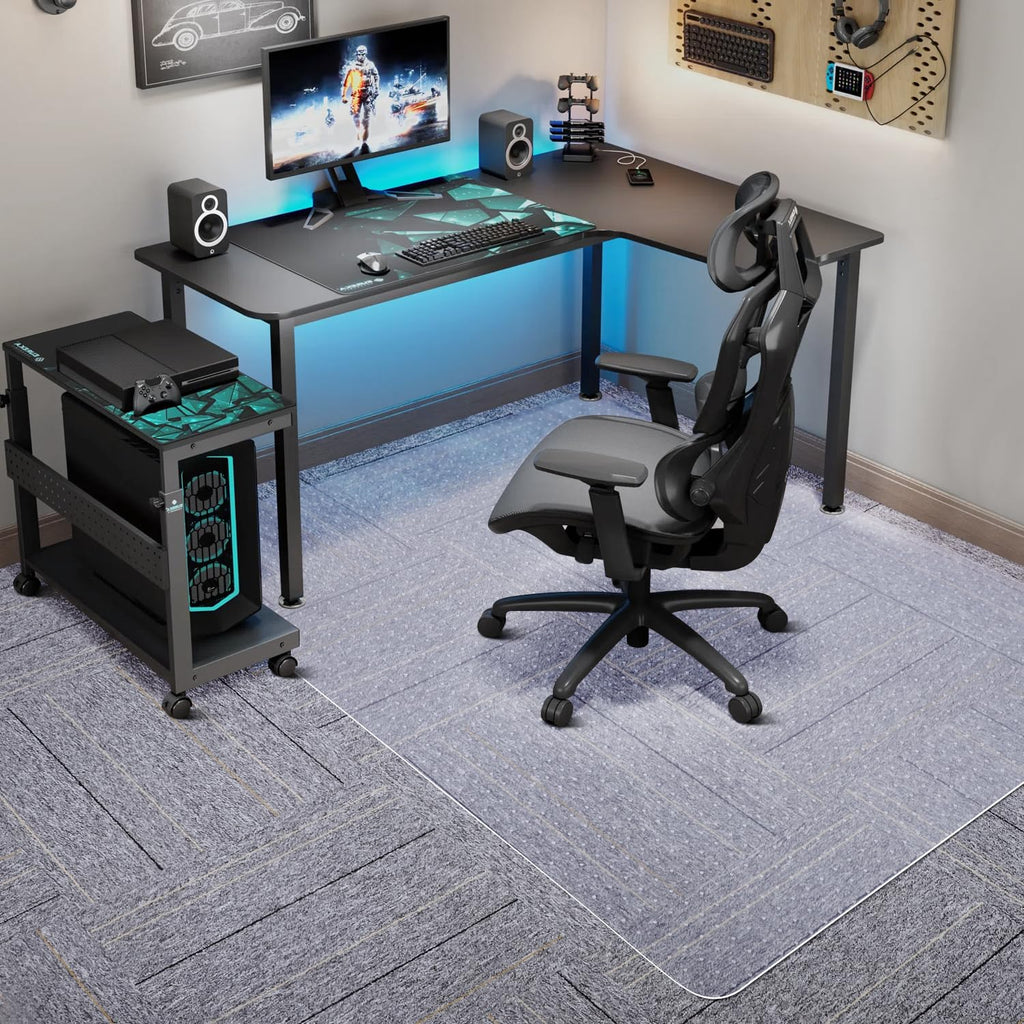 TYDLE Clear Chair Mat for Carpet - 60"x46" Large, 0.09" Thick Heavy Duty Office Mat With Grips, Non-Slip Rolling Computer Under Desk Mat for Home (Carpeted Floors)
