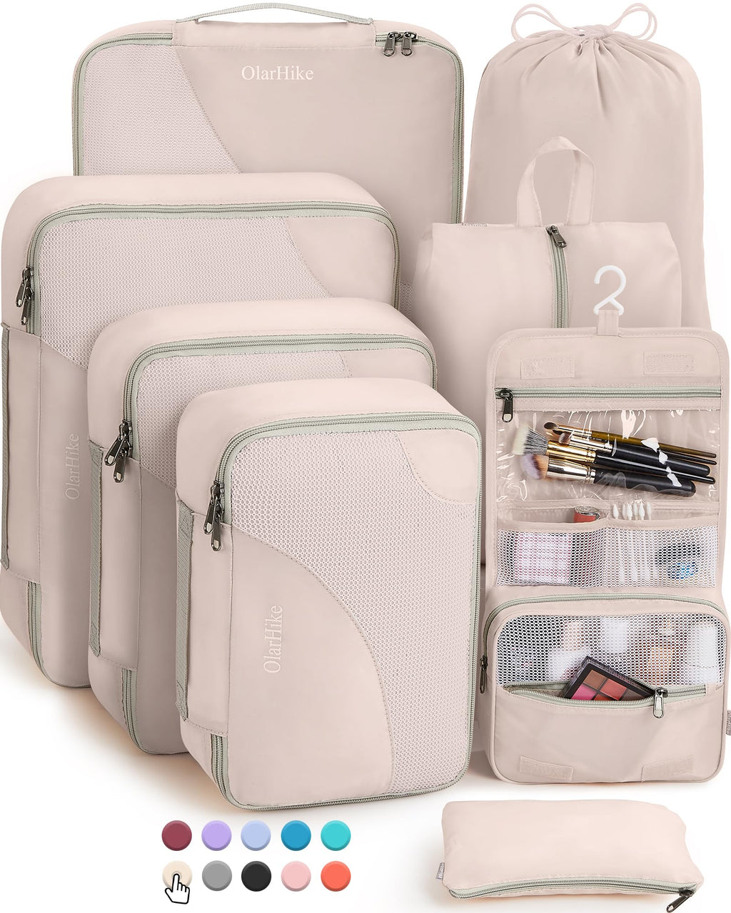 8/10 Sets Packing Cubes for Travel, Sturdy Suitcase Organizer in 4 Sizes (Extra Large, Large, Medium, Small), OlarHike Luggage Cubes with Toiletry Bag, Travel Essentials, Cruise Ship Gifts for Women