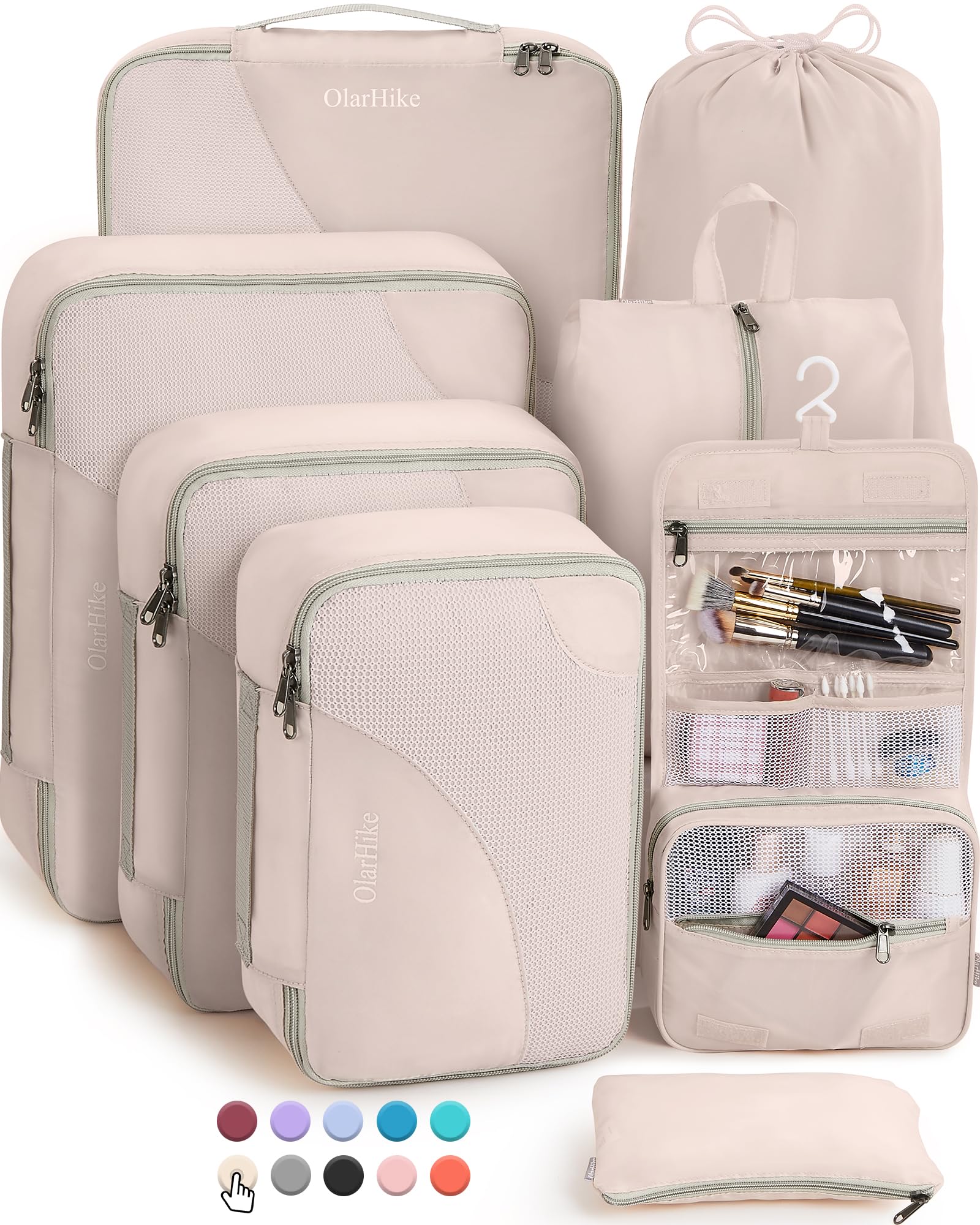 8/10 Sets Packing Cubes for Travel, Sturdy Suitcase Organizer in 4 Sizes (Extra Large, Large, Medium, Small), OlarHike Luggage Cubes with Toiletry Bag, Travel Essentials, Cruise Ship Gifts for Women