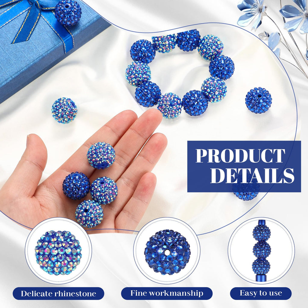 Loetere 40 Pcs 20mm Rhinestone Beads Crystal Round Disco Ball Beads Bulk Chunky Bubblegum Beads Charms for Christmas DIY Pens Making Jewelry Supplies Craft European Style Bracelets (Dark Blue)