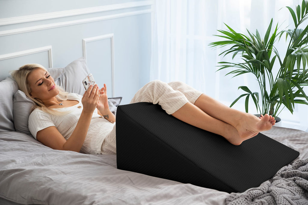 PLANETOFBAMBOO 100% Bamboo Fiber top Layer Replacement Wedge Pillow Cover (24 x 24 x 10) with Zipper - Sweat-Absorbent, Moisture-Wicking, Odor-Free Wedge Pillow Case (Black)