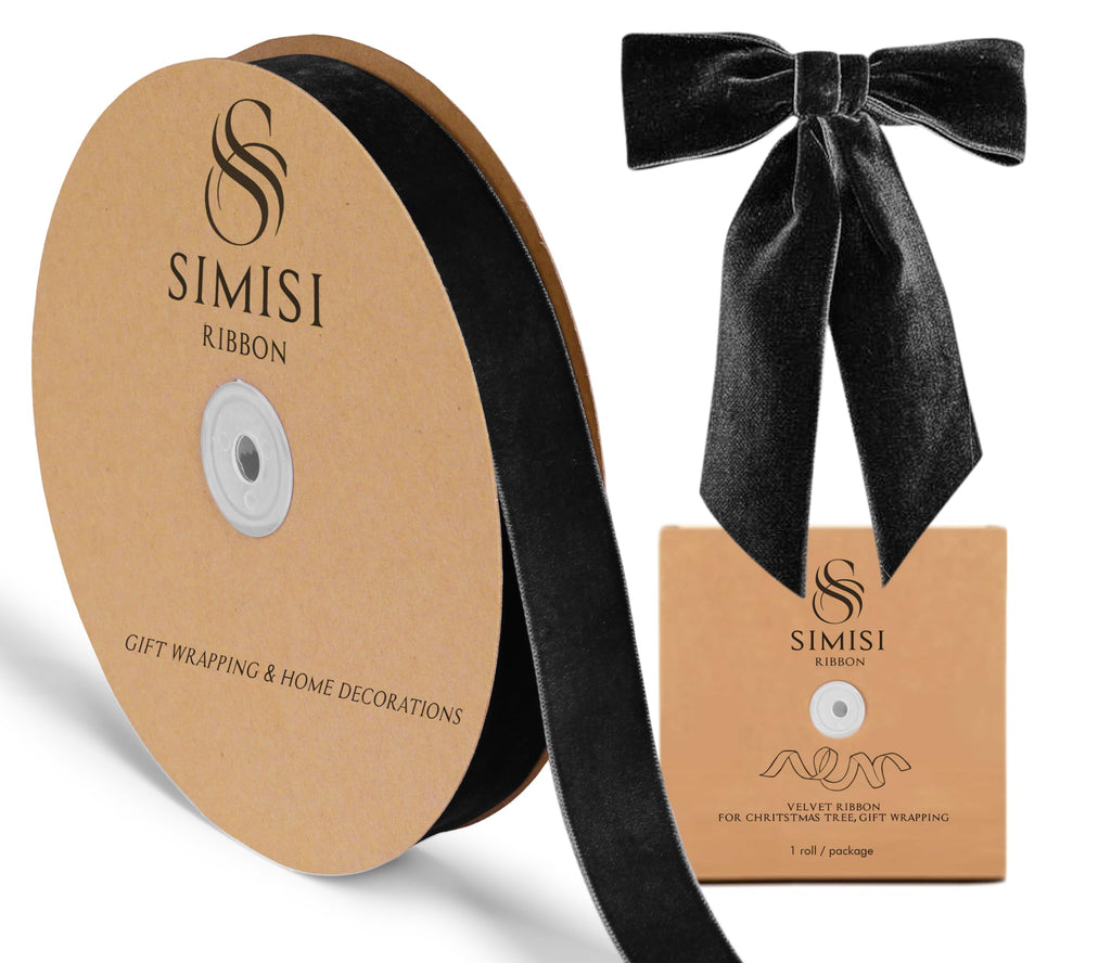 Black Velvet Ribbon 1'' 25 Yards for Christmas Tree, Gift Wrapping, Flower Bouquet, Wreath Decorations, Bow Making