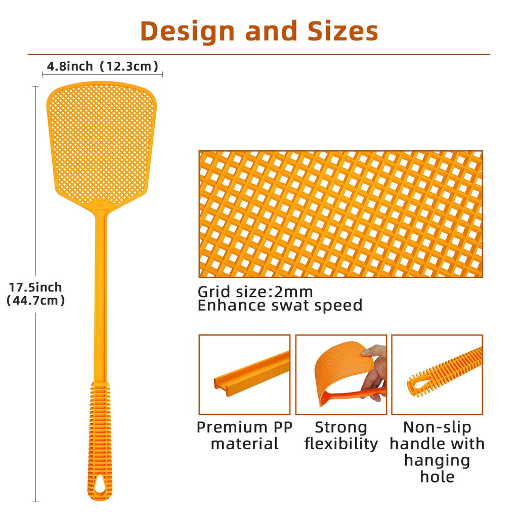 Kensizer 6-Pack Plastic Fly Swatters Heavy Duty, Multi Pack Matamoscas, Jumbo Long Handle Fly Swat Shatter Bulk, Large Bug Swatter That Work for Indoor and Outdoor